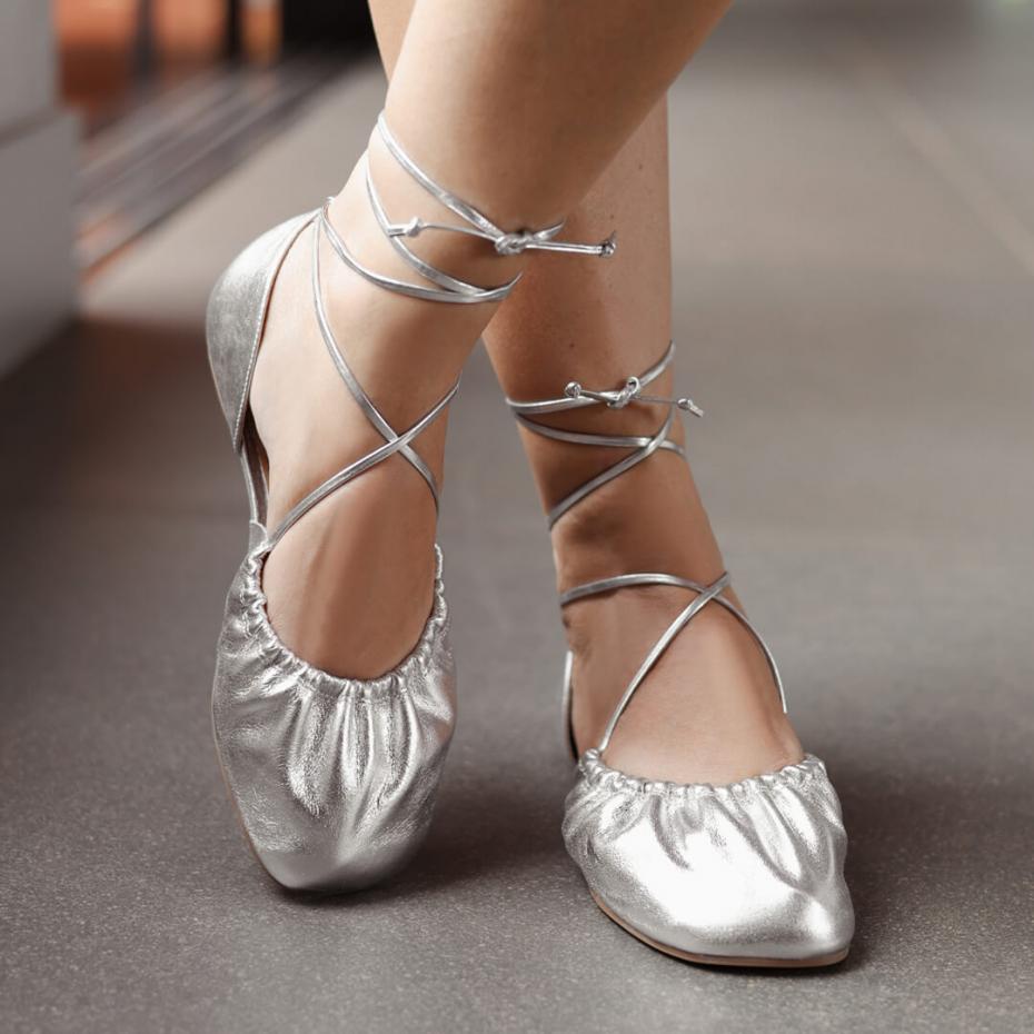FLAT BALLERINA DRAPEADA LACE UP