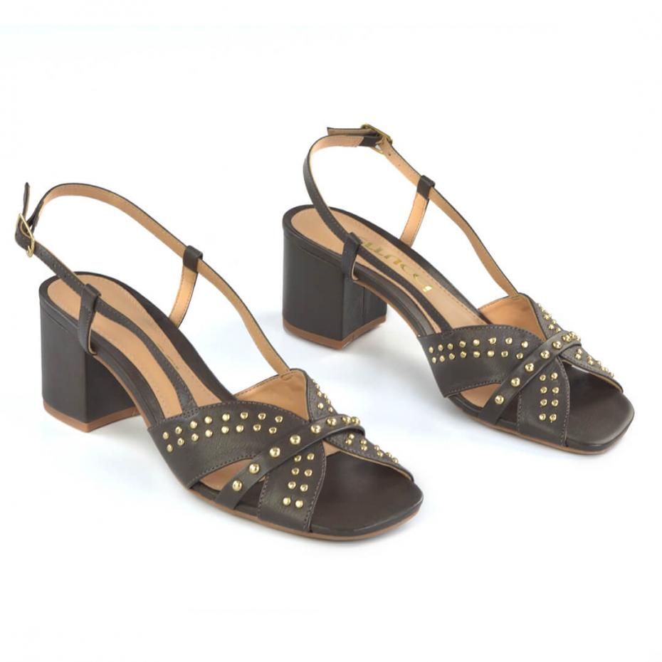 SANDÁLIA SALTO BLOCO TACHEADA