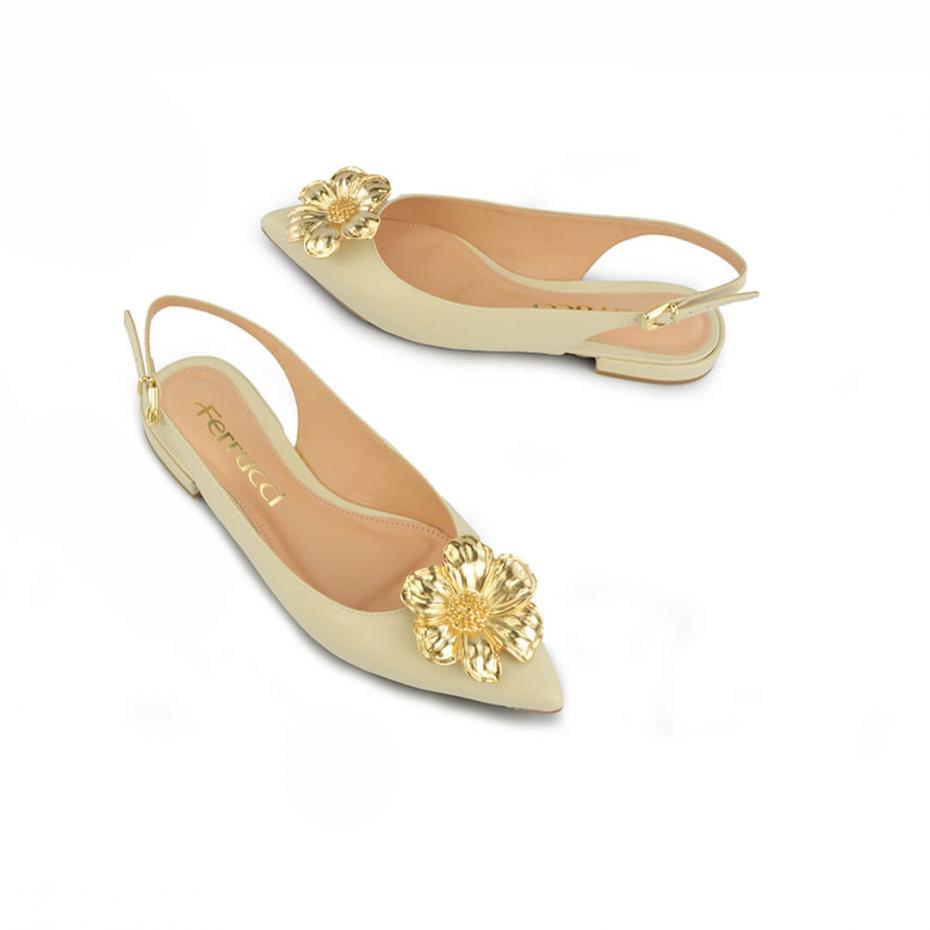 SAPATILHA BICO FINO SLINGBACK FLOR METAL