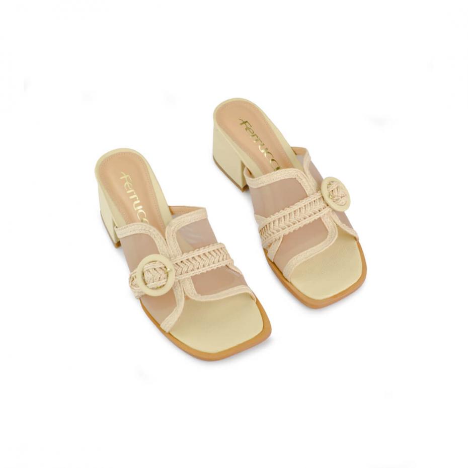 SANDÁLIA MULE TELA MESH RÁFIA