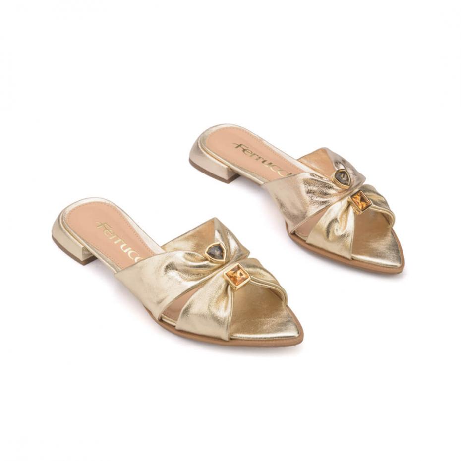 FLAT BICO FOLHA KITTEN HEEL PEDRAS