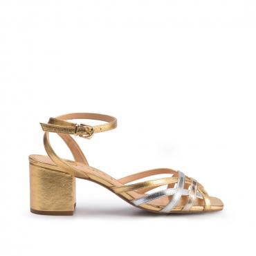 SANDÁLIA SALTO BLOCO METALIZADA - Código 2398-2-67