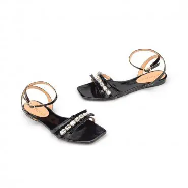 SANDÁLIA FLAT LAÇO PEDRAS