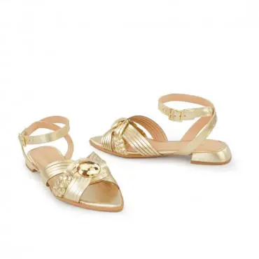 FLAT BICO FOLHA TRANÇADA METAL MARTELADO