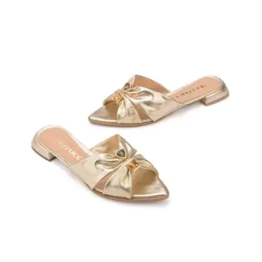 FLAT BICO FOLHA KITTEN HEEL PEDRAS